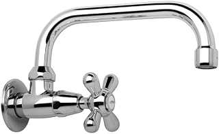 Schläfer 3460310 - Grifo de cocina de pared individual para fregadero con perilla vintage, grifo de pared de agua fría para lavabo, grifo de pared 1/2 antiguo boquilla giratoria en U 180 mm, cromo