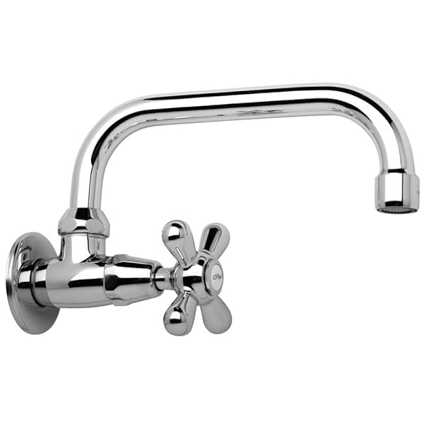 Schläfer 3460310 - Grifo de cocina de pared individual para fregadero con perilla vintage, grifo de pared de agua fría para lavabo, grifo de pared 1/2 antiguo boquilla giratoria en U 180 mm, cromo
