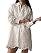 CHARTOU Women Eyelet Lace Dress Button Down Shirt Loose Fit Summer Casual Mini Dress (Small,White)