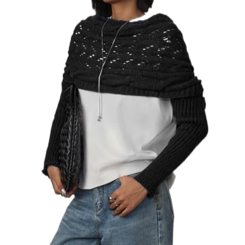 Hand-Knitted Scarf with Sleeves for Women, Knitted Cable Wrap, Shrugs for Women, Knitted Wrap Shrug Sweater