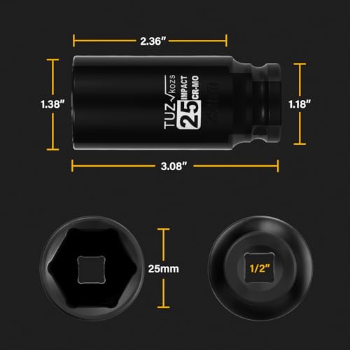 Image of 1 /2 Inch Drive 25mm Deep Metric 6 Point CR-MO Impact Socket | Radius Corner Design,Square Chamfered Opening,Axle Nut Impact Grade Socket for Easy Removal