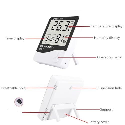 Image of AERYS HTC-1 Digital Hygrometer Thermo-Meter Humidity Meter with Alarm Clock LCD Display (HTC1)
