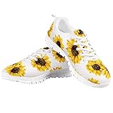 GIFTPUZZ Cute Sunflowers Womens Running Sneakers Lightweight Sports Tennis Shoes Platform Running Shoes Breathable Gym Basketball Shoes Lace Up Athletic Trainers Size 9 Black Yellow
