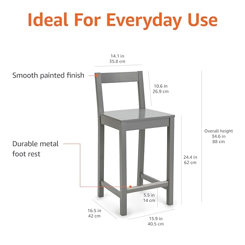 Image of Amazon Basics Wooden Counter Height Bar Stool with Backrest, 24 inch, Grey, 1 Unit