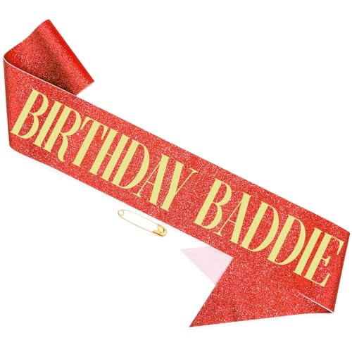 Hapdoo Birthday Baddie Sash for Women, Red “BIRTHDAY BADDIE” Sash with Gold Foil for Girl, Happy Funny Birthday Decorations Baddie Accessories for Women Men Party Favors Supplies