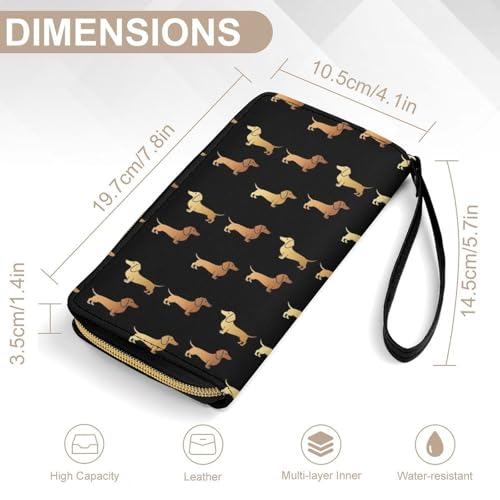 Women's Fashion Water-resistant Gold Dachshund Or Doxie Pattern Black Leather Wallet, High Capacity, Perfect for Daily Carry2