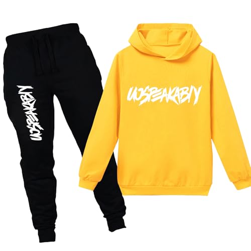 amropi Chándal Niños 2 Piezas Set Sudadera con Capucha y Pantalones Deportivo Jogging Adolescentes Conjunto Ropa (Amarillo,10 11 años)