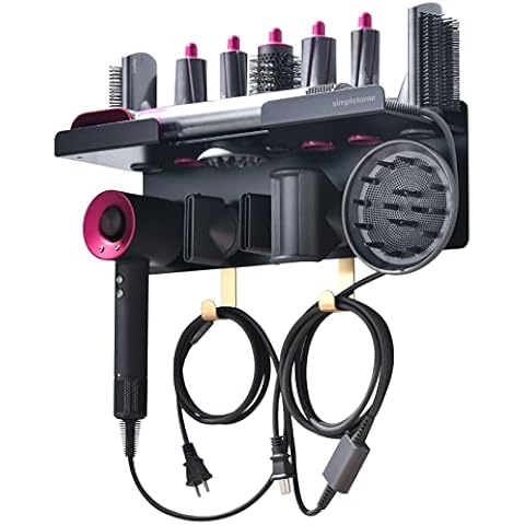 simpletome 2 IN 1 Wall Mount Holder for Dyson Airwrap Styler Supersonic Hair Dryer Storage Dyson Attachments and Accessories with Cable Organizer (Without Wide-Tooth Comb Slot) Cover