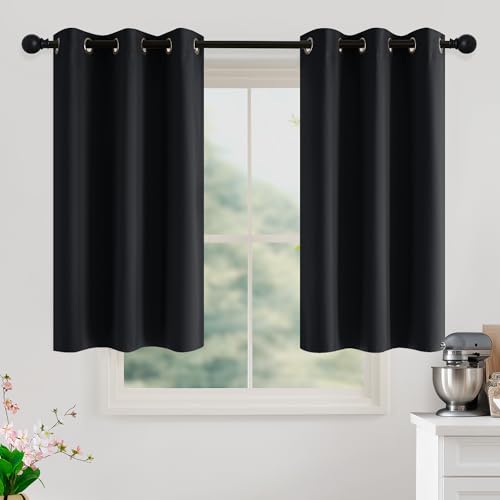 Image of NICETOWN 100% Black Out Curtains 45 Inches Long 2 Panels for Living Room, Bedroom, Office Thermal Insulated Blackout Drapes Solid Grommet Noise Reducing Window Curtains, W40