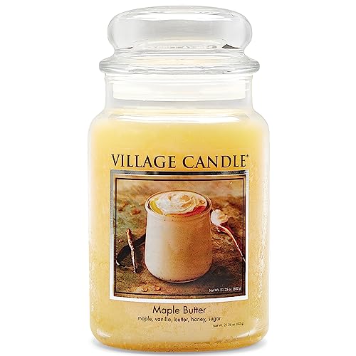 Village Candle Maple Butter Large Glass Apothecary Jar Scented Candle, 21.25 oz, Yellow