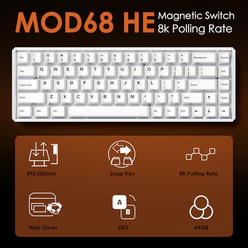 Image of Akko MOD68 8k Rapid Trigger Aluminum Gaming Keyboard Misty White Wired HE Keyboard, AstroAim Switch