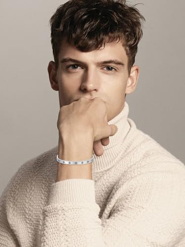 POIUY S925 Sterling Silver Christian Cuff Bracelets Cross/Feather Bracelets Religious Faith Protect Jewelry Birthday Anniversary Christmas Gifts for Men2