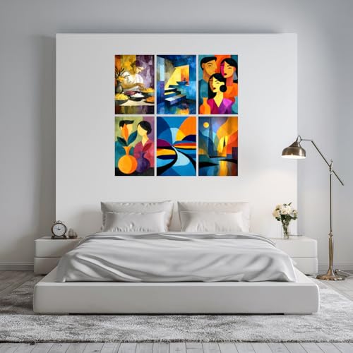 Image of SiddArtify Abstract Geometric Wall Art Prints Set - Modern Poster Decor for Living Room Bedroom Office - 12x18 inch Sticker Pack of 6