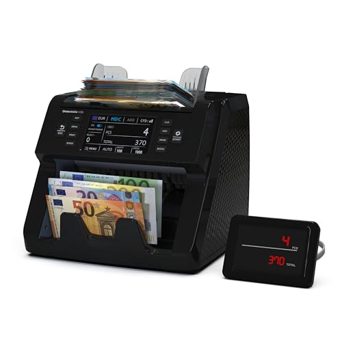 Detectalia V30 Banknotenzähler & Falschgelddetektor mit Dual CIS, 4,5” Touchscreen + Externes...