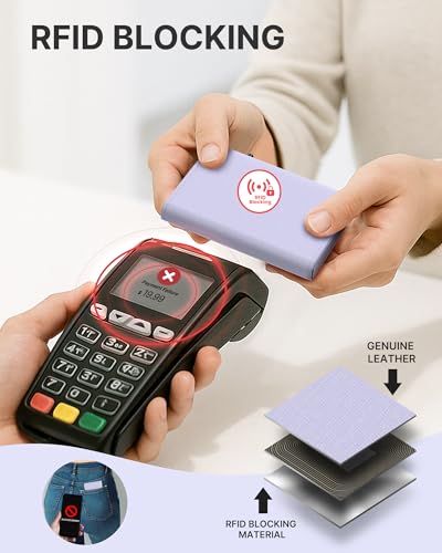 typecase Womens Wallet Card Holder: Pop Up Card Case, Genuine Leather, RFID Blocking, Slim, Minimalist, Thin, Small Size - 9-14 Card Capacitiy, ID Window, Cash Pocket (Ligtht Purple)4