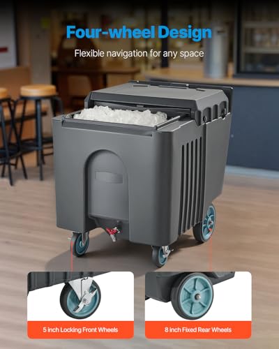 Image of VEVOR Commercial Ice Bin, 125 lbs Portable Ice Caddy, Insulated Ice Carrier with 4 Wheels and Flip Lid, Large Ice Bin for Catering, Kitchens, Bistros, Restaurants, and Bars