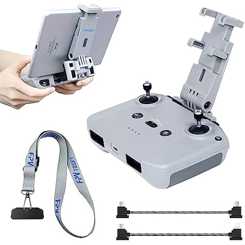No Disassembly Tablet Holder for DJI Neo/Mini 4K/ Mini 2 SE/Air 3/ Mavic 3/ Mini 3/ Mini 4 Pro, 7-12 Inch Foldable iPad Mount Holder Pack of Lanyard and 2 Cables, DJI RC-N1/RC-N2/RC-N3 Accessories Cover