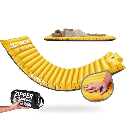 ZOOOBELIVES Extra Thickness | Wide Plus Sleeping Pad with Built-in Pump, Inflatable Camping Mattress of Ultimate Comfort for Car Camping, Tent, and Backpacking, Lightweight & Compact – Airli