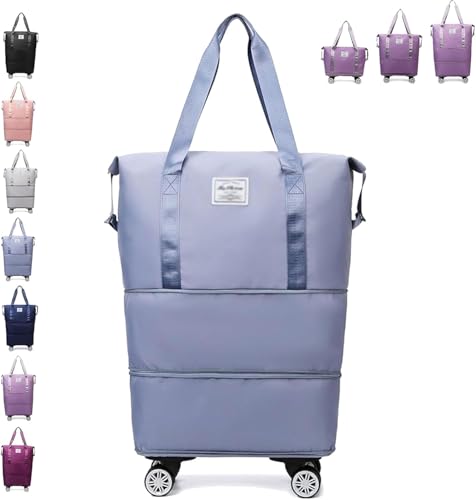 Klarson Folding Suitcase Expandable Travel Bag with Wheels Blue Expandable Suitcase Without Handle for Travel Compact and Convenient Design Perfect for Family Trips or Weekend Getaways(Grey 1 Pic)