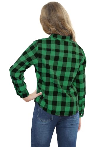 Image of SANGTREE Women and Girls Long Sleeve Flannel Casual Button Down Plaid Shirt