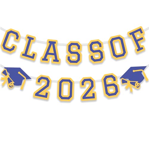 Image of Class of 2026 Graduation Banner University College Grad Garlands Decoration Party Supplies High School Colors Blue Yellow