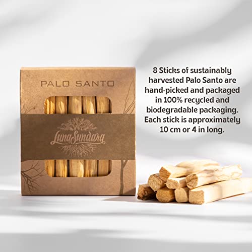 Luna Sundara Organic Wild Harvested Palo Santo Smudging Sticks From Ecuador Select High Resin Natural Incense Sticks No Plastic Biodegradable Packaging 8 Aromatic Sticks For Peace And Tranquility #TOP2