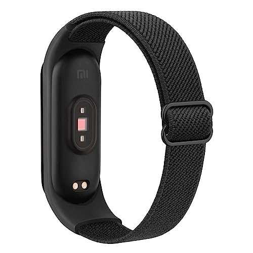 Meliya Correa Elástica para Xiaomi Band 7/Xiaomi Band 6/Xiaomi Band 5/Xiaomi Band 4/Xiaomi Band 3,Elástica Nylon Trenzada Ajustable Pulseras Repuesto para Mi Band 7/6/5/4/3(Negro)