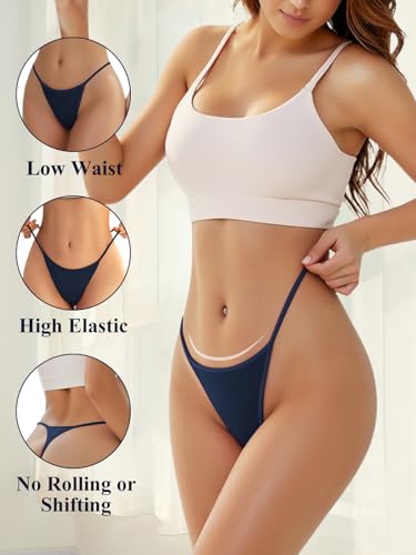 Image of Cotton Thongs for Women G-String Breathable Underwear Low Rise T-back Panties Comfortable Stretch 6 Pack