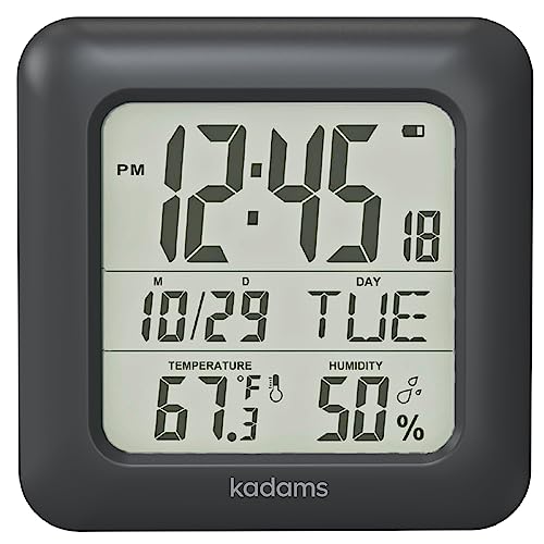 Kadams K0006THB Bathroom Clock Wall With Shatterproof Lcd Screen – Waterproof Shower Clock Water Resistant With Temperature & Humidity Display Calendar In 7 Languages cover