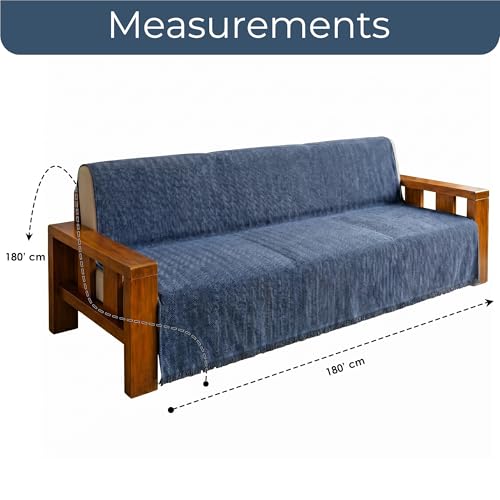 Image of Story@Home Premium Chenille Sofa Mat 3 Seater Wooden Sofa Cover | Anti Slip Sofa Cover Mat 3 Seater 180x180cm for Complete Protection | Make Your Own Sofa Mat Set - Dark Blue