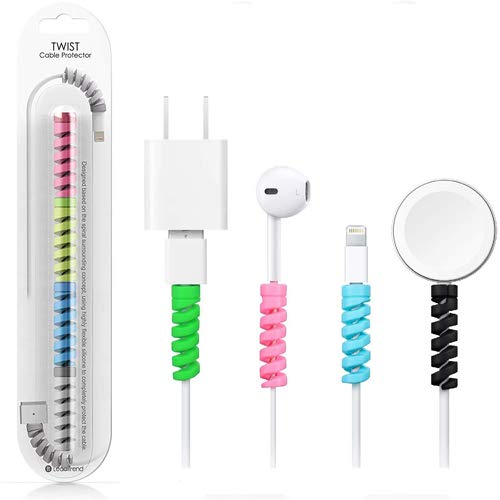 Buddies cart Spiral Charger Data Cable Saver Charging Cord Protective Cable Cover for Both Ends Universal Earphone Cable Cover Cable Protector (Set of 1 - 4 pcs)-White (B091V6HQLP) Amazon Price History, Amazon Price Tracker