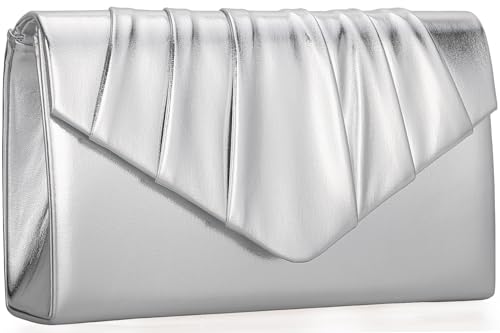 Women Evening Bag Metallic PU Clutch Handbag Pleated Flap Envelope Handbag for Formal Prom Cocktail Party - Image 3