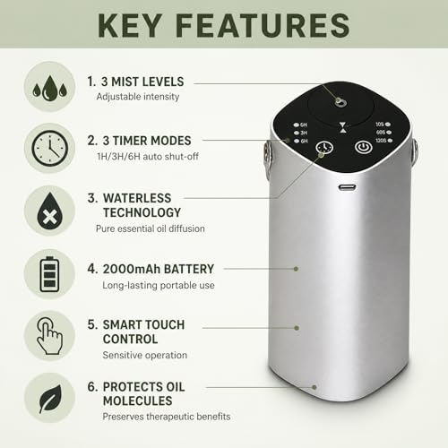 Diffuseur huile essentielle sans eau rechargeable en aluminium gris - 3
