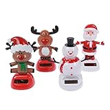 Welecom 4 Solar Dancing Snowman Toy Cute Solar Powered Dancing Santa Claus in Pots Swinging Elk Cattle Flip Flap Animated Bobblehead Dancer Window Sun Catcher Car Dashboard Decor Portable Suncatchers