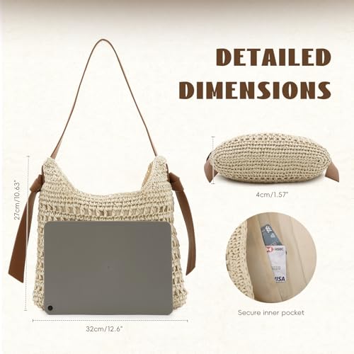 Bolso de playa tejido para mujer con asa PU miniatura 3