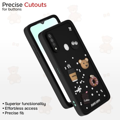 Image of Pikkme Back Cover for Oppo A31 | Cute Fun Cartoon 3D Bear Silicone Full Body Protection Bumper Case (Black)