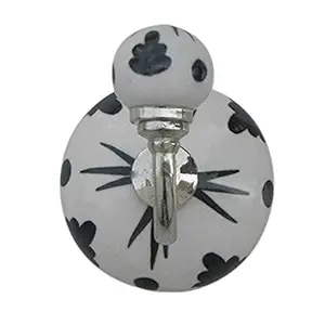 IndianShelf Handmade Floral Key Hooks Dot Wall Hangers Handle Hanging Coat Holders Hat Mug Kitchen Utensils (Ceramic_Black_2.25 Inches)-2 Piece