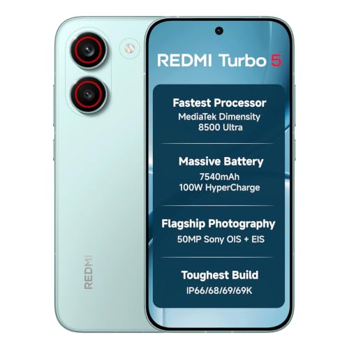 Image of REDMI Turbo 5 (8GB + 256GB) Nitro Blue | Dimensity 8500 Ultra | Mega 7540mAh Battery | 100W HyperCharge | Compact 16.75cm(6.59) 120Hz AMOLED Screen | 50MP Sony OIS Camera
