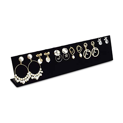 MOOCA Earring Display Stand Pendant Jewelry Organizer Display Holder for Earring, Pendant Accessory Rack for Showcase, 12 W x 1 5/8 D x 2 5/8 H in, Black Velvet