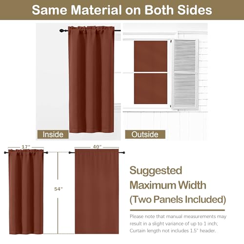 Image of Terracotta Short Blackout Curtains for Bedroom 54 Inches Long 2 Panels, Modern Window Treatment Thermal Insulated Curtains for Living Room, Dual Rod Pocket Blackout Drapes, 2x40Wx54L Inches