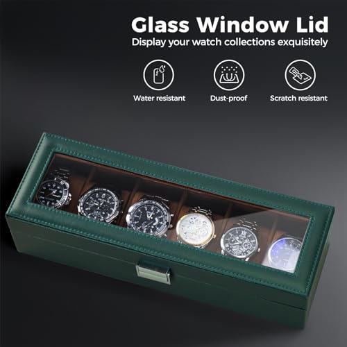 Image of ProCase Watch Box for Men, 6 Slot Watch Display Case Mens Watch Box Organizer, PU Leather Watch Cases for Men Watch Storage, Father's Day Gift Watch Holder Organizer -6Slot, MidnightGreen