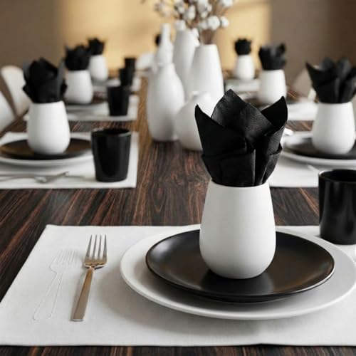 Image of Henoyso 1000 Pack 2 Ply 9.8 x 9.8 Inch Black Cocktail Napkins Bulk