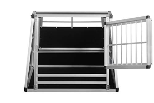 Transportbox N17 – Aluminium Hundebox 70×88×69 cm – Auto Hundebox mit Notausstieg, sicherer Hundetransport im Kofferraum