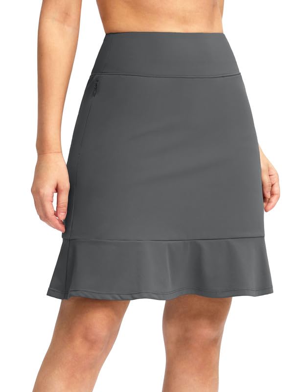 Viodia 20" Knee Length Skorts Skirts for Women with Pockets High Waisted Athletic Tennis Golf Skort for Casual Summer