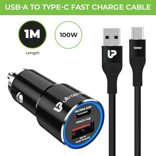 Image of UltraProlink 145W Fast Car Charger | Dash, Warp, SuperVooC, PD Charger | 45W PPS PD Type C and 100W Type A Port |Compatible for iPhone, Oneplus, Samsung, Oppo, Nothing & Pixel | Mach 145 | UM1160