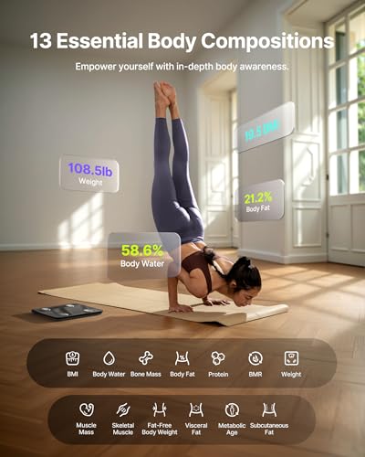 Image of FITINDEX Smart Scale for Body Weight, Scale with BMI, Body Fat, Muscle Mass, Digital, Bathroom, Weighing, Bluetooth, Body Composition Monitor Health Analyzer with App, 400lb, Black