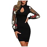 melotizhi Women Autunm and Winter Sexy Mini DressLong Sleeve Lace Embroidery Buttocks Dress Black
