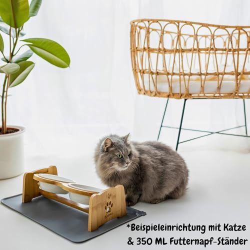 Petzy Premium Hundenapf Keramik oder Katzennapf, 700 ml pro Napf | Höhenverstellbar, Perfekter Futternapf für Hund und Katze | Näpfe mit Futterstation aus Bambus