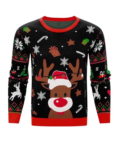 Litherday Weihnachtspullover Herren Ugly Christmas Sweater Rundhals...
