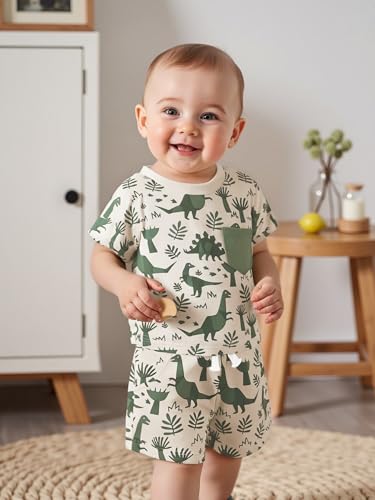 SHIBAOZI Toddler Infant Baby Boy Summer Dinosaur Outfit Newborn Kids Boys Short Sleeve T-shirt Spring Shorts Set2